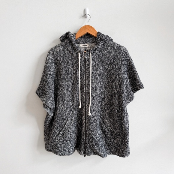 L’AGENCE • Marled Poncho Zip Up Hoodie Sweater - Picture 2 of 12